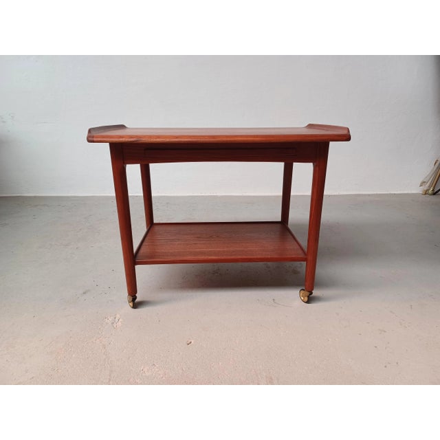 Brown Fully Restored Danish Teak Bar Cart with Integrated Tray, 1960s For Sale - Image 8 of 12