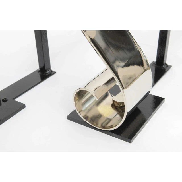 Late 20th Century Andirons Modern Nickel Plated, "S Form", For Sale - Image 5 of 11