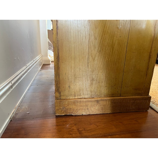 19th Century Antique Belgian Faux Bois Painted Linen Cabinet Circa 1890 Open Slat Doors Four Shelves For Sale - Image 5 of 12