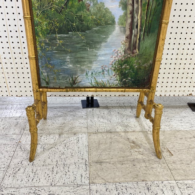 Late 20th Century Faux Bamboo Giltwood French Decorative Firescreen For Sale In Atlanta - Image 6 of 11