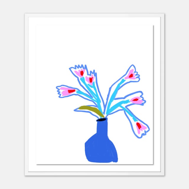 Annie Naranian Pot of Blue by Annie Naranian in White Frame, Medium Art Print For Sale - Image 4 of 4