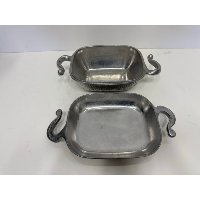 Vintage Mid-Century Modern Donald Drumm Aluminum Covered Casserole Dish Incredible relief details. Stamped at the bottom.