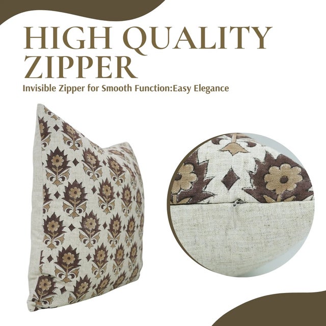 Art Deco Fabdivine Indian Block Print Cushion Cover 26x26 Inch Viscose Linen-Kusum For Sale - Image 3 of 5