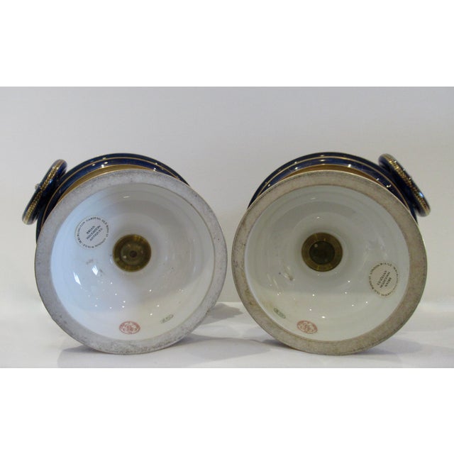 Late 19th. Century French Sevres Porcelain Gilded Lapis Lazuli Ground Palace Ground Urns - Pair For Sale - Image 18 of 18