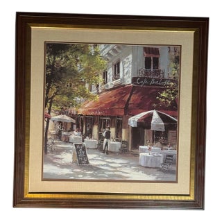 Late 20th Century Framed Parisian Bistro Street Scene Wall Art For Sale