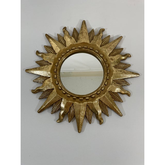 Mid-Century Modern Vintage Mid Century Modern Gilded 12.5" Sunburst Wall Accent Mirror For Sale - Image 3 of 17