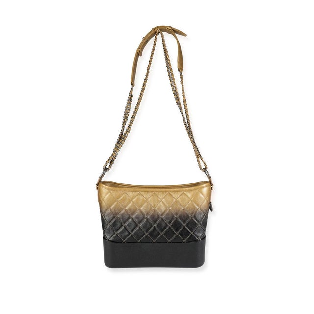 Chanel Black & Gold Ombré Quilted Goatskin Medium Gabrielle Hobo For Sale - Image 4 of 8