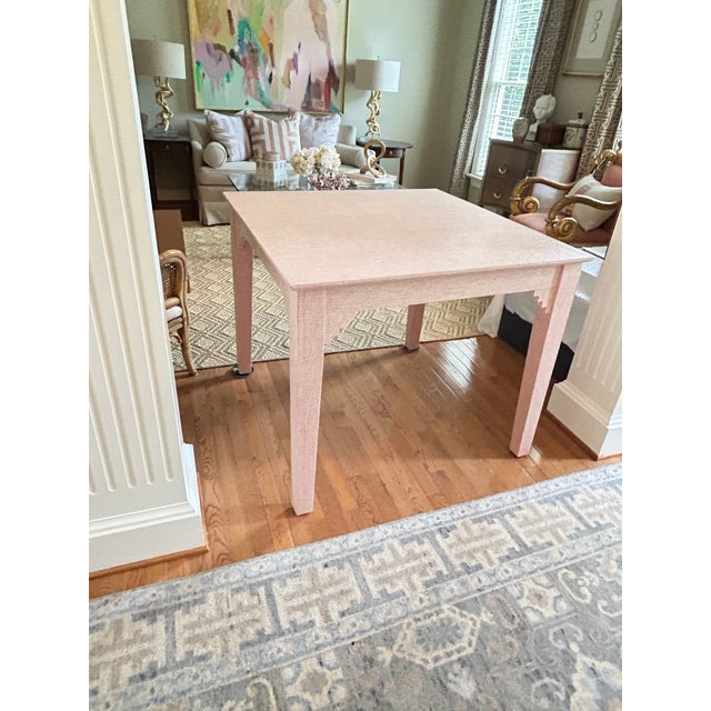 Modern Attributed Osborne & Little Pink Raffia Grasscloth Game Table For Sale - Image 3 of 3
