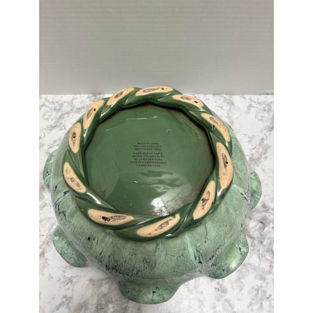 Turquoise Large Vintage Aqua Glazed Pottery Scalloped Frog Bowl For Sale - Image 8 of 11