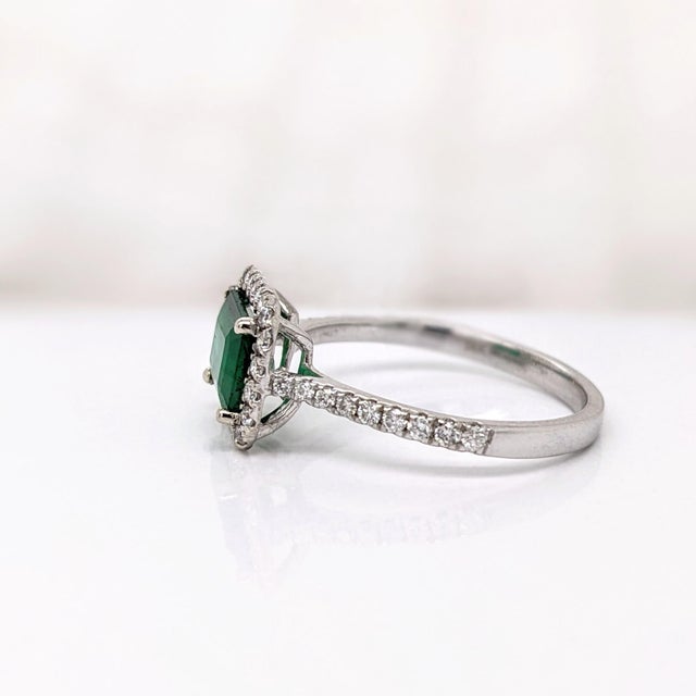 Metal 1.2ct East West Emerald Ring W Natural Diamonds in Solid 14k White Gold Em 8x6mm, Size 6.75 For Sale - Image 7 of 8