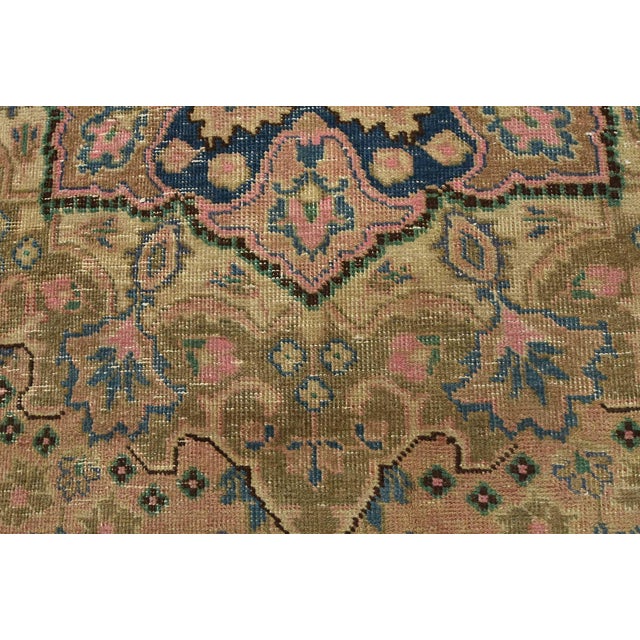 Tabriz Rug 8’1” X 10’11” Pink Wool Vintage Distressed Hand-Knotted Carpet For Sale - Image 11 of 15