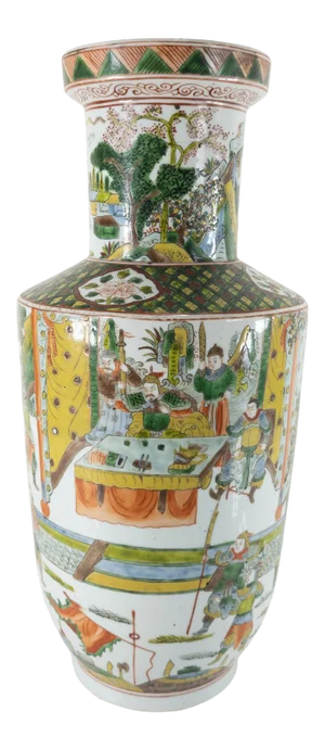 Chinese Chinoiserie Green Famille Verte Warrior Vase