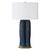 Contemporary Matthew Izzo Home - Navy Gloss Glaze Ceramic Table Lamp With Brass Accents and White Linen Shade For Sale - Image 3 of 3