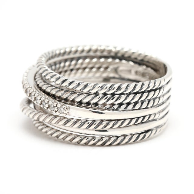 David Yurman Diamond Crossover Band Ring, Sterling Silver, Ring Size 9.5 For Sale - Image 4 of 6