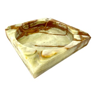 Vintage Banded Onyx Stone Square Ashtray Catchall For Sale