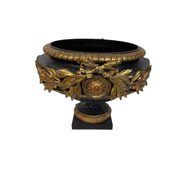 Neoclassical Neoclassical Black and Gilt Cast Iron Planters - A Pair For Sale - Image 3 of 12