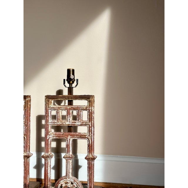French Cast-Iron Architectural Antique Table Lamps, Pair For Sale - Image 11 of 16