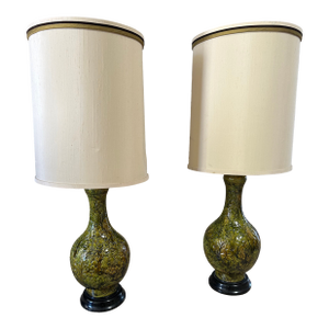 Pair of Tall (41”) Green Vintage Lamps