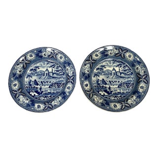 Early 1800s Staffordshire Blue Transferware Bowls - a Pair For Sale