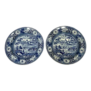 Early 1800s Staffordshire Blue Transferware Bowls - a Pair