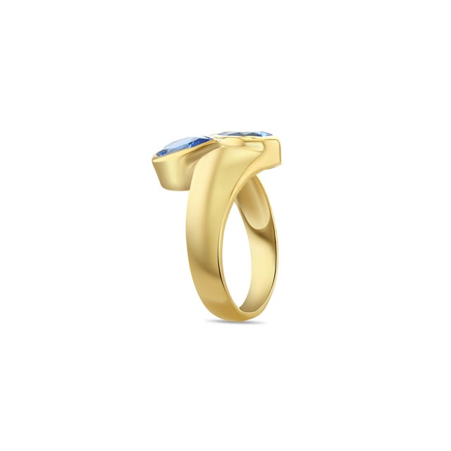 Contemporary Teardrop Blue Topaz Bypass Ring 14k Yellow Gold, Size 7 For Sale - Image 3 of 3