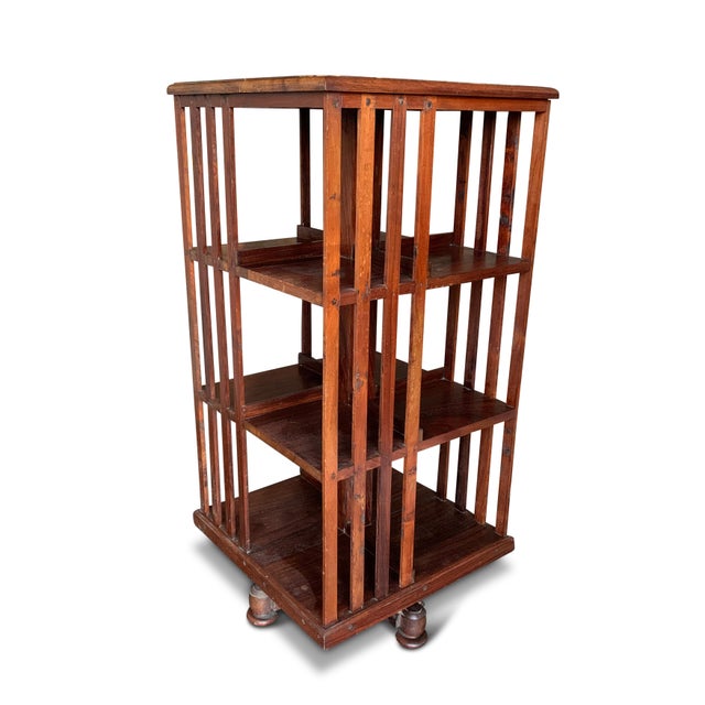 Revolving Three-Tier Bookcase with Slatted Sections on Revolving Base, 1900s For Sale - Image 4 of 5