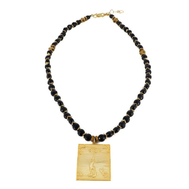 American Healer Spiral Sun Shamanic Pendant Black Agate Beaded Necklace For Sale - Image 3 of 10