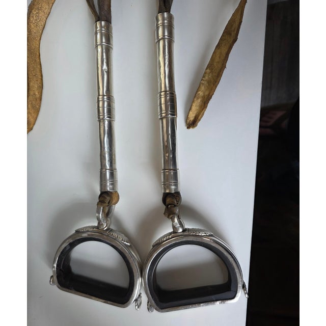 L.Begulin 800 Silver Horse Stirrups W/ Leather Straps, Pair, 800 Silver For Sale - Image 4 of 6
