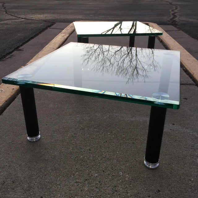 Contemporary Pair of Postmodern Glass End Tables Manner of Leon Rosen for Pace For Sale - Image 3 of 13