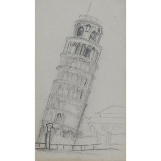 Vintage Leaning Tower of Pisa Italy Pencil Drawing For Sale
