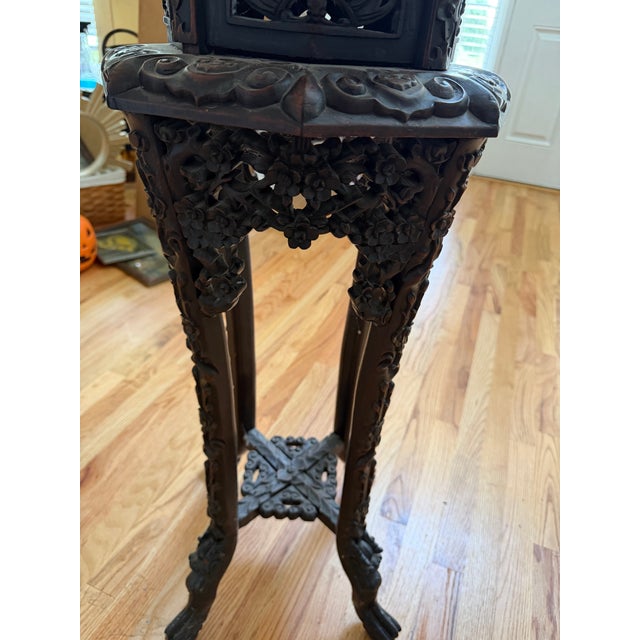 Up for sale is a beautiful antique Chinese plant stand (also used as a parlor side table or fern stand) featuring a...