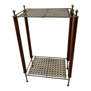 Mid Century Teak and Expanded Metal Side Table For Sale