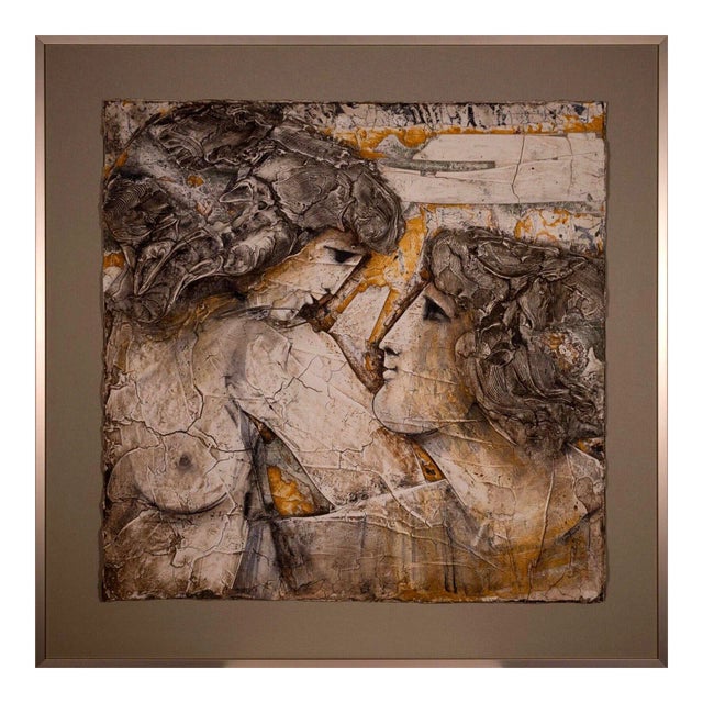Ljubo Biro Untitled Romantic Couple Signed Acrylic Painting on Masonite 1960s For Sale