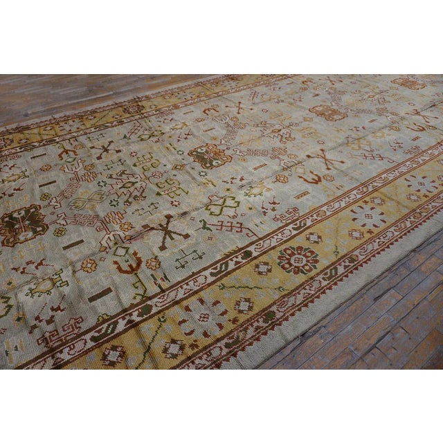 1910s Magnificent White Ivory Color and Superb Geometric Design Antique Turkish Oushak Rug For Sale - Image 5 of 15