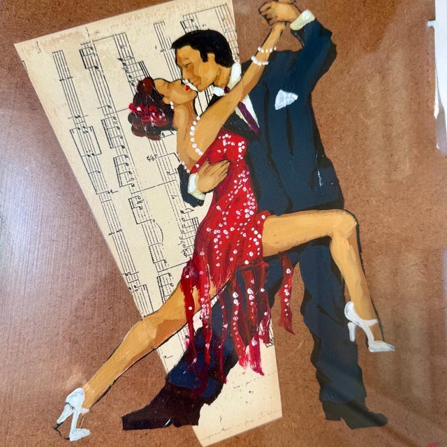 Striking mixed-media original artwork by Argentine artist Marcela Di Tomaso, known as “Ditto,” with tango dancers in a...