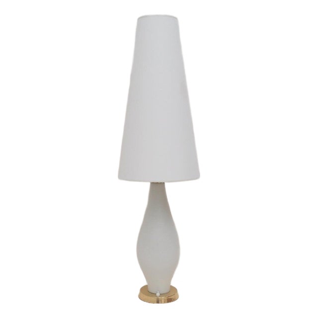 Opaline Glass and Brass Table Lamp, Italy, 1960 For Sale