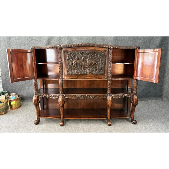 19th Century 19th Century Heavily Carved Continental Drop-Front Bar With Greyhound Motif For Sale - Image 5 of 14