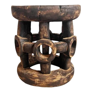 Vintage Bamileke Burn Stool Table