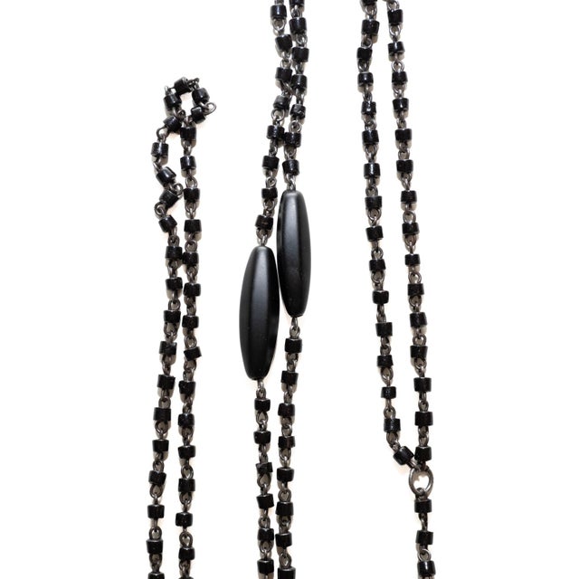 Vintage Black Beaded Wrap Necklace With Lalique Glass Cameo, 1940's For Sale - Image 10 of 18