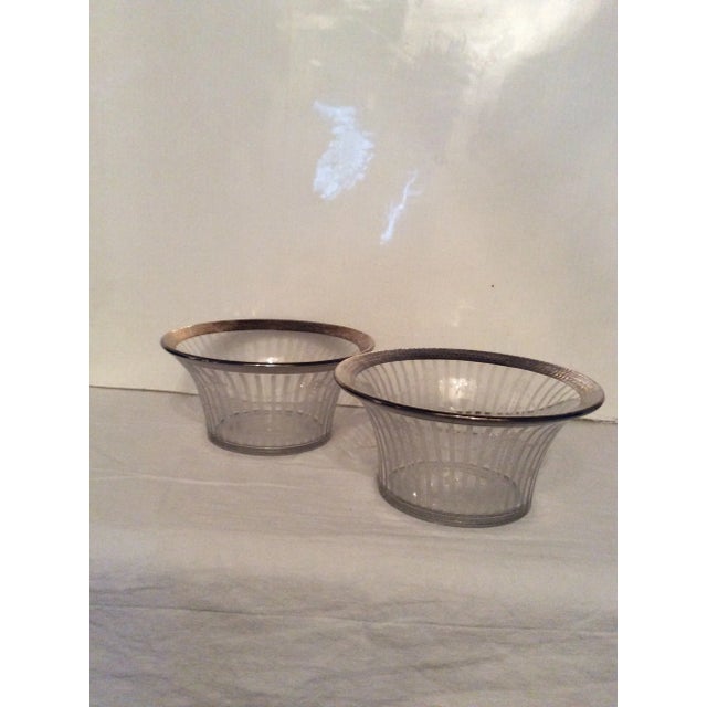 Metal Mid 20th Century Silver Rimed Crystal Etched Bowls - a Pair For Sale - Image 7 of 7