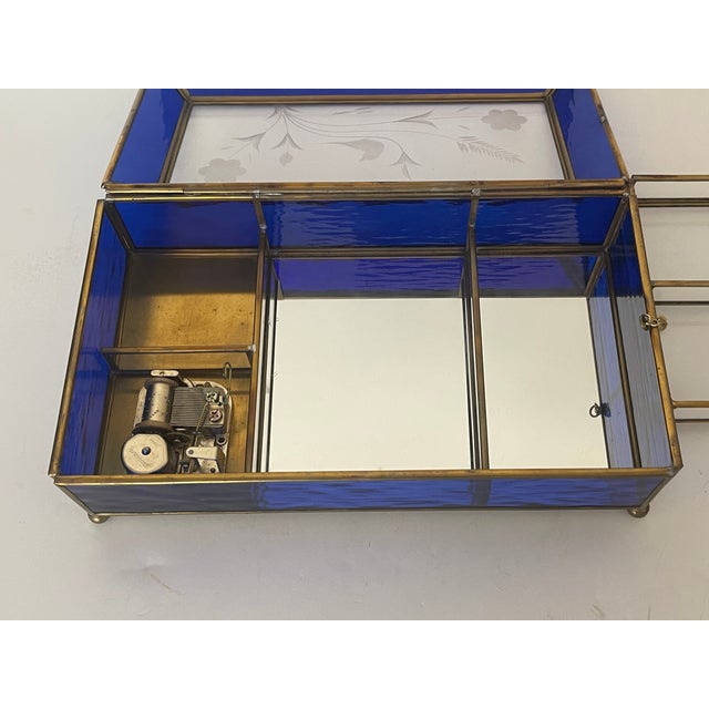 20 Th C Cobalt Blue Cut Glass 2 Tier Musical Box. For Sale - Image 4 of 7