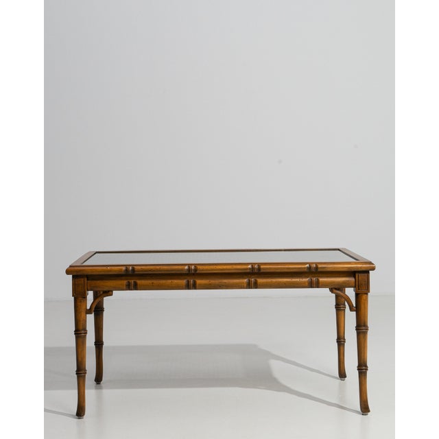 Beige 1970s Faux Bamboo & Rattan Coffee Table With Glass Top For Sale - Image 8 of 11