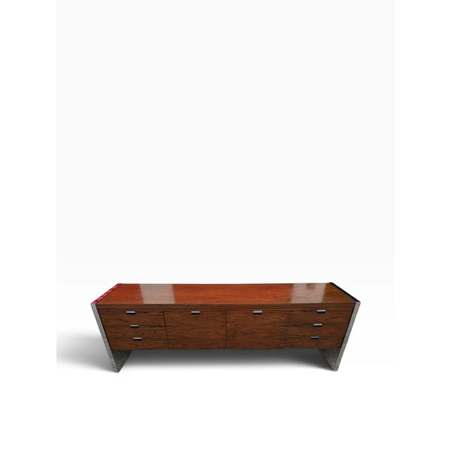 1970s 1970s Roger Sprunger for Dunbar Rosewood and Chrome Credenza Sideboard For Sale - Image 5 of 10