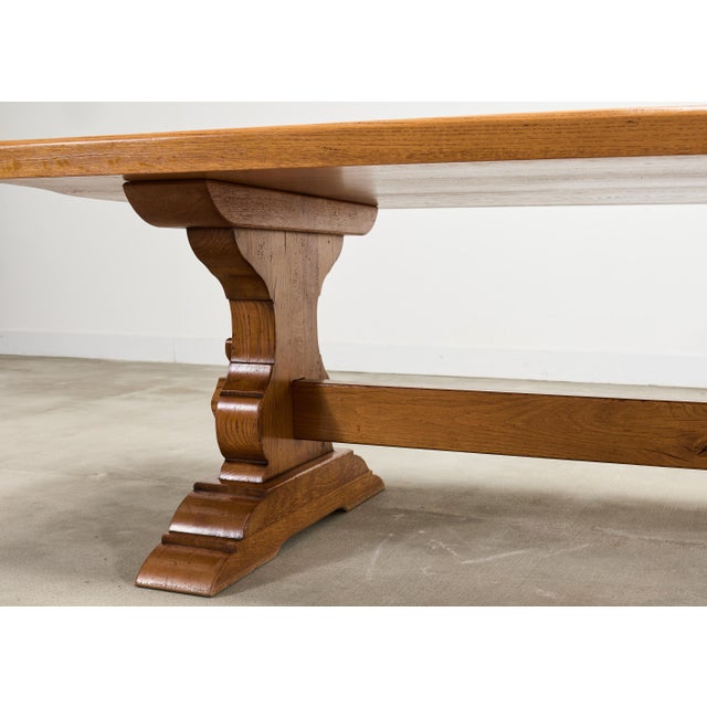 Country French Provincial Oak Farmhouse Trestle Dining Table 8 Ft For Sale - Image 11 of 18
