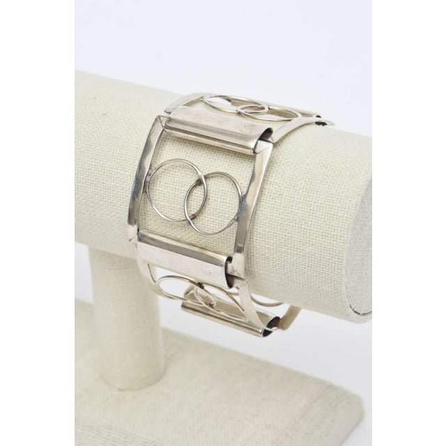 Vintage Italian Signed Sterling Silver Modernist Geometric Link Cuff Bracelet For Sale - Image 10 of 10