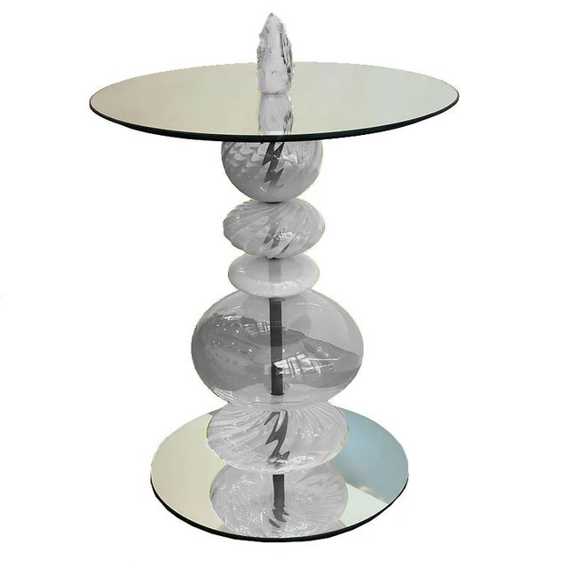 Modern Abacus Glass Tea Table by the Drawing Room Atl in Finish Frost - Size: Tall / Gueridon - Modern Sofa Table in Neutral Gray Glass For Sale - Image 3 of 3