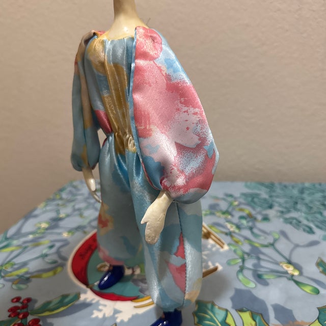 1980s Vintage French Art Deco Style Porcelain & Silk Millet Doll by Marie Paule Rigodon, 1980s For Sale - Image 5 of 5