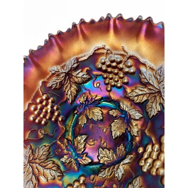 American Early 20th Century Northwood Grape and Cable Amethyst Crimped Sawtooth Bowl For Sale - Image 3 of 6