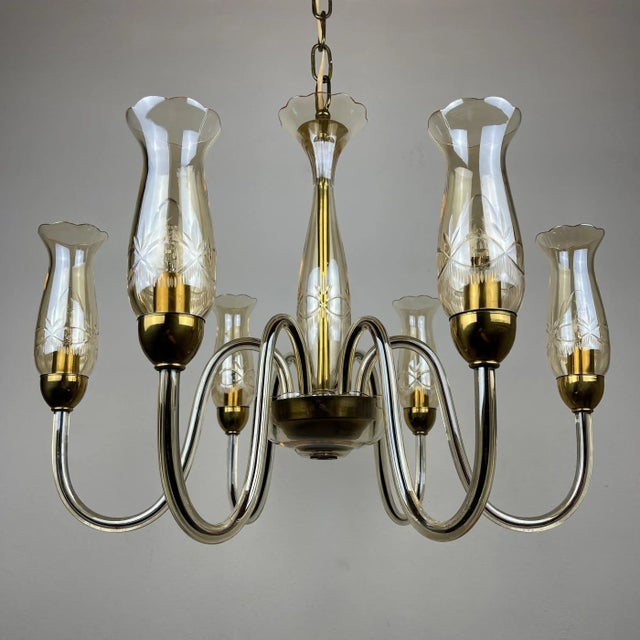 Metal Vintage Amber Murano Chandelier from De Majo, Italy, 1970s For Sale - Image 7 of 16