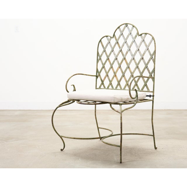 Set of Four Rose Tarlow Style Iron Lattice Garden Chairs For Sale - Image 17 of 18